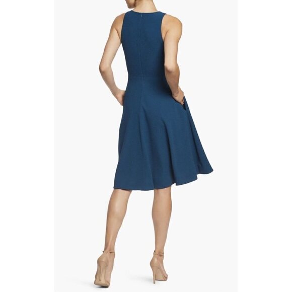 DRESS THE POPULATION Catalina Fit & Flare Cocktail Dress in Peacock Blue X-Small - Picture 2 of 12